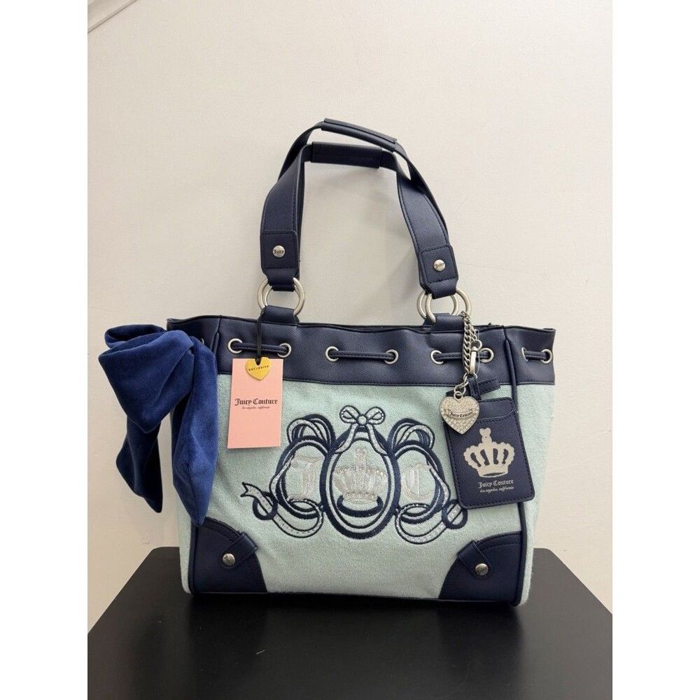 Juicy Couture Lovers Club Daydreamer Tote Pastel Turquoise and Regal Navy